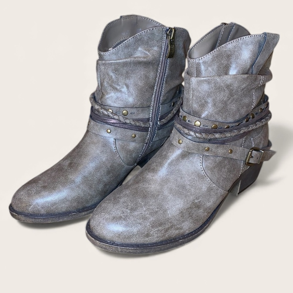 XAPPEAL “Shania” Western Style Ankle Booties with Straps Low Heel Gray Size 9